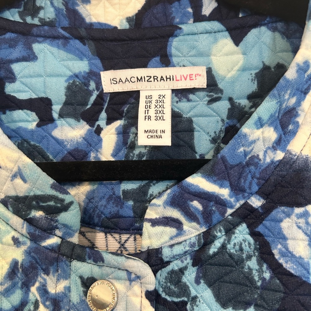 Isaac Mizrahi Watercolor Floral Jacket Blue Plus 2X Snap A305207 Women Pockets - Picture 4 of 11